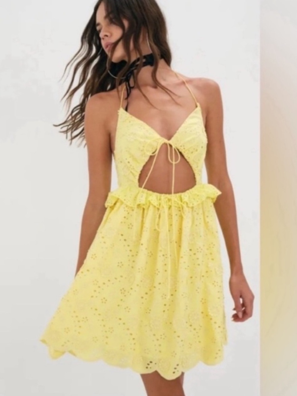For Love and Lemons yellow eyelet minifress NWT